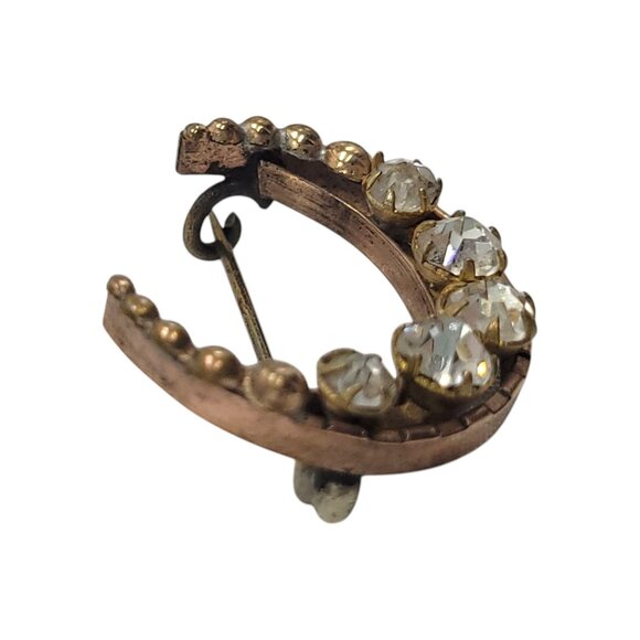 Vintage Crescent Moon Brooch With Rhinestone Accents & Gold-Tone Finish - Picture 6 of 7